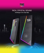 Redragon GS520 Anvil RGB Desktop Speakers – 2.0 Channel PC Stereo, 6 RGB Modes, Touch Control, Easy-Access Volume, USB Powered + 3.5mm – Black