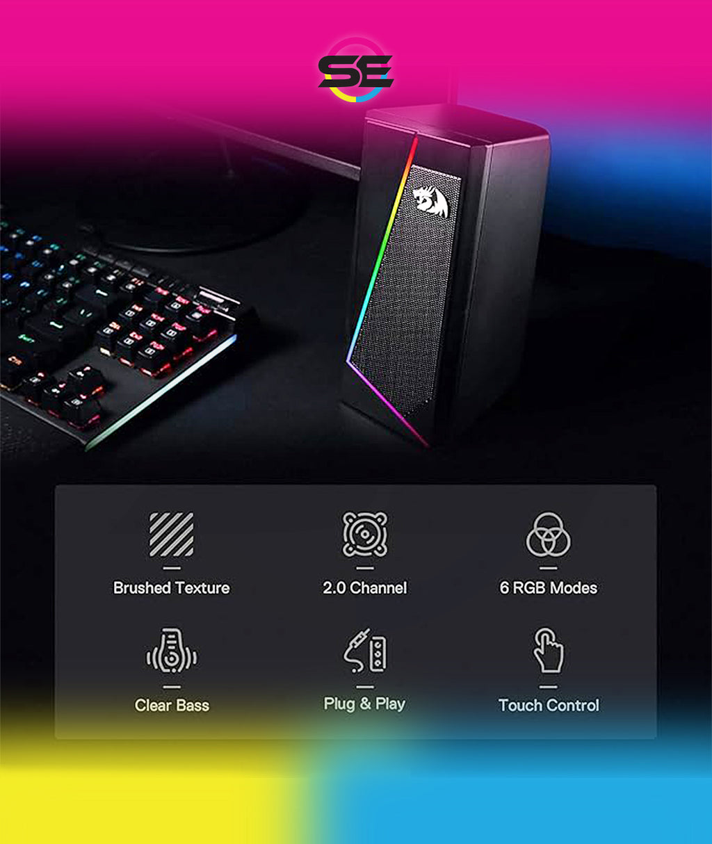 Redragon GS520 Anvil RGB Desktop Speakers – 2.0 Channel PC Stereo, 6 RGB Modes, Touch Control, Easy-Access Volume, USB Powered + 3.5mm – Black