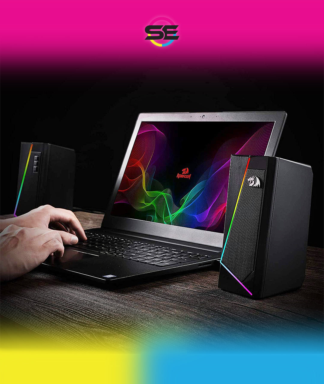 Redragon GS520 Anvil RGB Desktop Speakers – 2.0 Channel PC Stereo, 6 RGB Modes, Touch Control, Easy-Access Volume, USB Powered + 3.5mm – Black