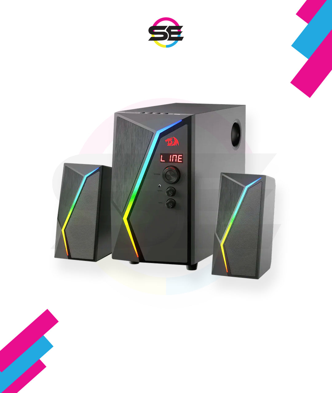 Redragon GS520 PRO Anvil 2.1 Channel RGB Gaming Speaker – 45W Hi-Fi, Bluetooth 5.0, AUX, SD Card, USB Audio, Remote Control, Bass/Treble Control, 6 RGB Modes – Black