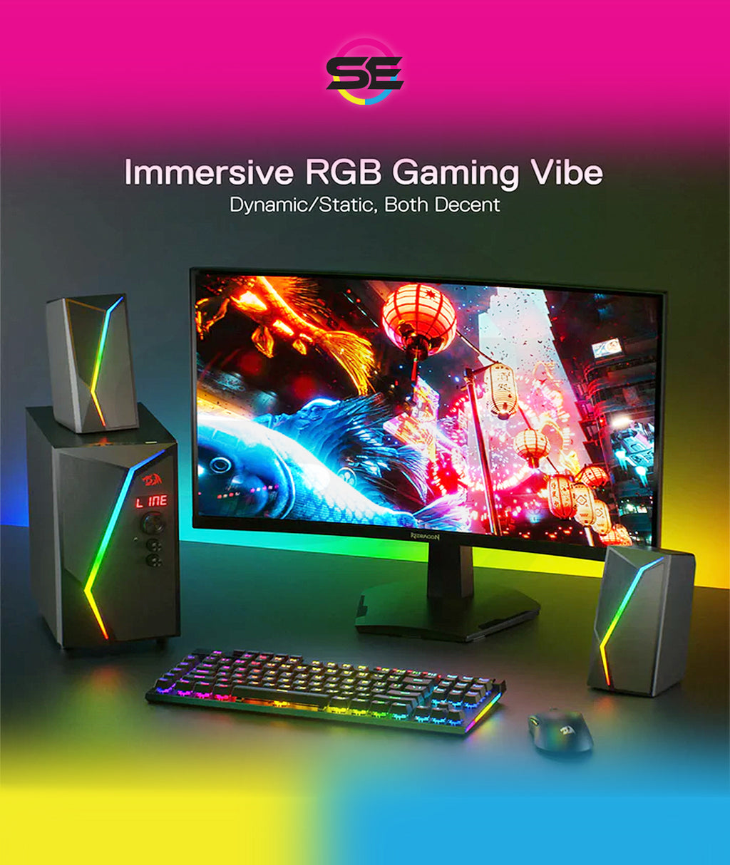Redragon GS520 PRO Anvil 2.1 Channel RGB Gaming Speaker – 45W Hi-Fi, Bluetooth 5.0, AUX, SD Card, USB Audio, Remote Control, Bass/Treble Control, 6 RGB Modes – Black