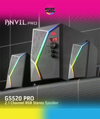 Redragon GS520 PRO Anvil 2.1 Channel RGB Gaming Speaker – 45W Hi-Fi, Bluetooth 5.0, AUX, SD Card, USB Audio, Remote Control, Bass/Treble Control, 6 RGB Modes – Black