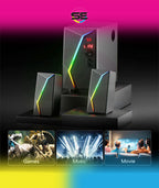 Redragon GS520 PRO Anvil 2.1 Channel RGB Gaming Speaker – 45W Hi-Fi, Bluetooth 5.0, AUX, SD Card, USB Audio, Remote Control, Bass/Treble Control, 6 RGB Modes – Black
