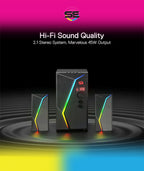 Redragon GS520 PRO Anvil 2.1 Channel RGB Gaming Speaker – 45W Hi-Fi, Bluetooth 5.0, AUX, SD Card, USB Audio, Remote Control, Bass/Treble Control, 6 RGB Modes – Black