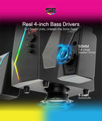 Redragon GS520 PRO Anvil 2.1 Channel RGB Gaming Speaker – 45W Hi-Fi, Bluetooth 5.0, AUX, SD Card, USB Audio, Remote Control, Bass/Treble Control, 6 RGB Modes – Black
