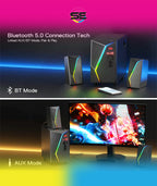Redragon GS520 PRO Anvil 2.1 Channel RGB Gaming Speaker – 45W Hi-Fi, Bluetooth 5.0, AUX, SD Card, USB Audio, Remote Control, Bass/Treble Control, 6 RGB Modes – Black
