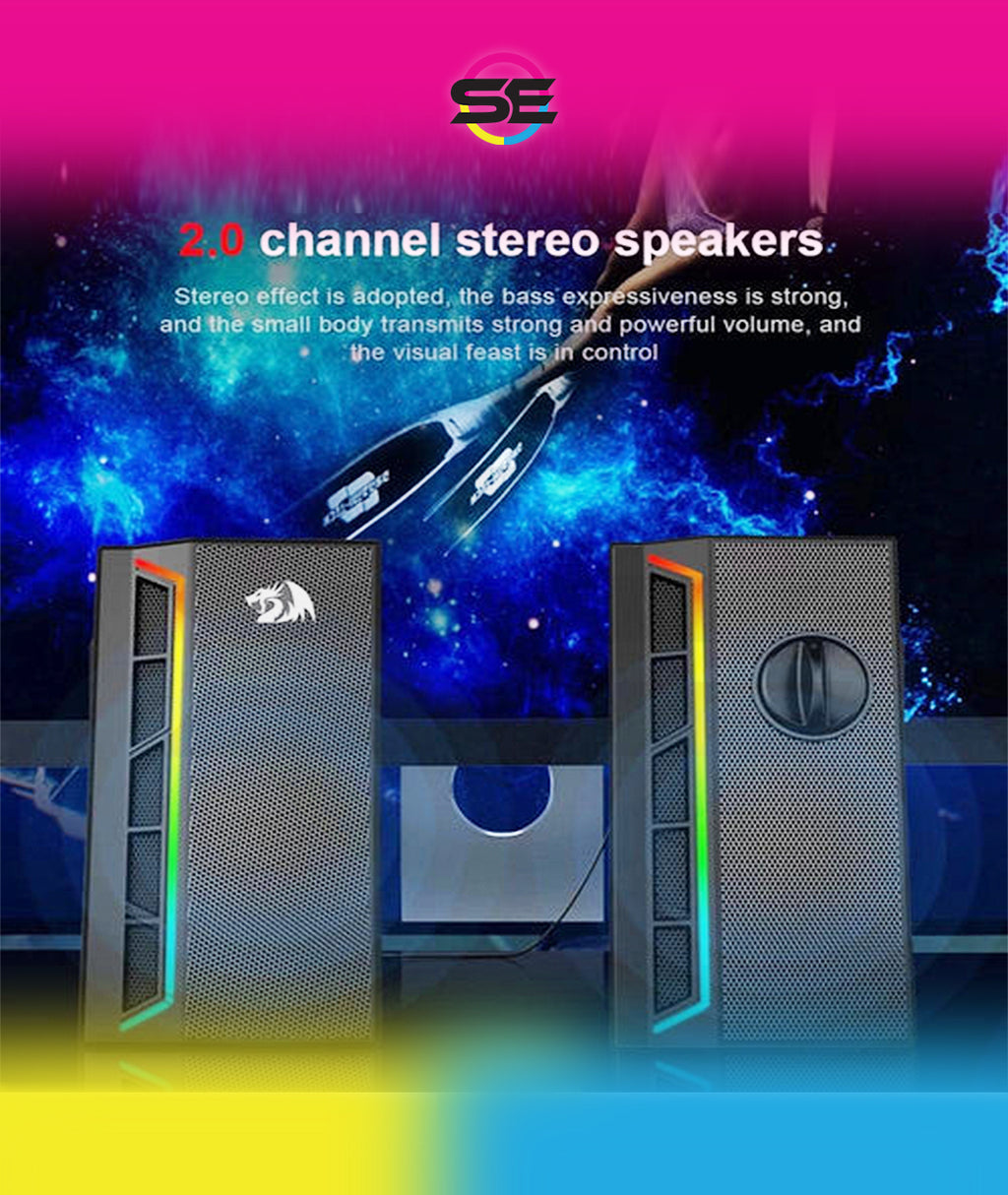 Redragon GS580 Calliope RGB Gaming Desktop Speakers – 2.0 Channel Stereo, 5Wx2, Independent Volume Knob, USB Powered + 3.5mm AUX – Black
