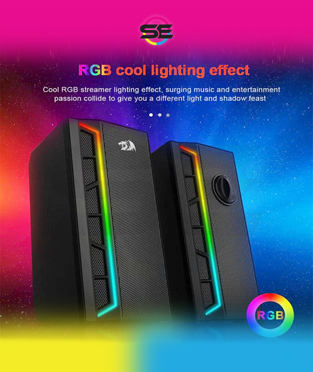 Redragon GS580 Calliope RGB Gaming Desktop Speakers – 2.0 Channel Stereo, 5Wx2, Independent Volume Knob, USB Powered + 3.5mm AUX – Black