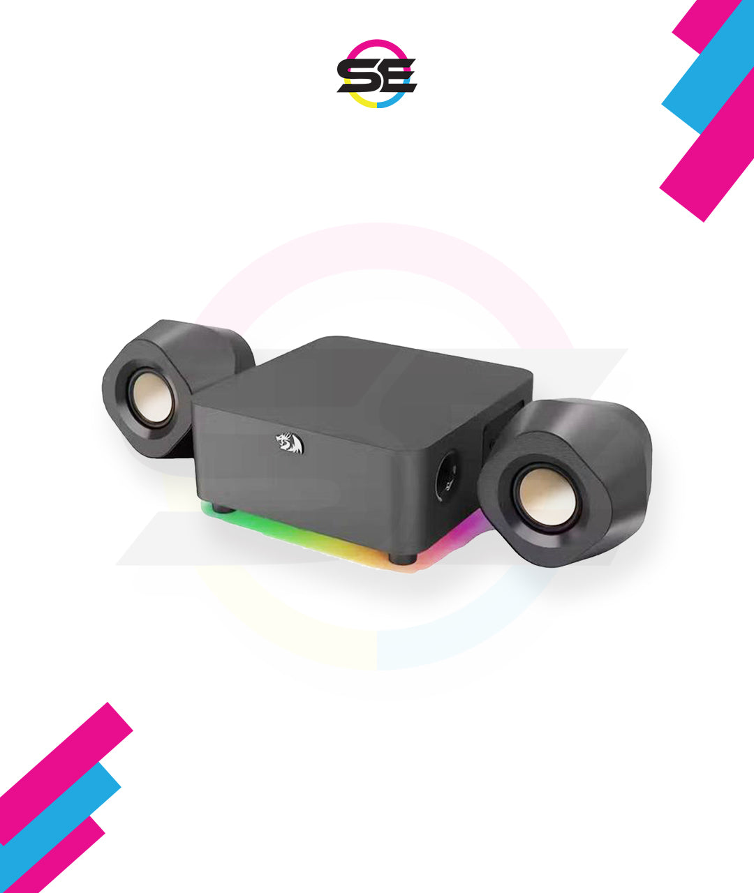 Redragon GS590 PRO 2.1 Channel RGB Gaming Speaker – 22W EQ Mode, Dual 2" Drivers + 4" Wooden Subwoofer, Bluetooth, AUX, Wireless Remote, Dynamic RGB – Black