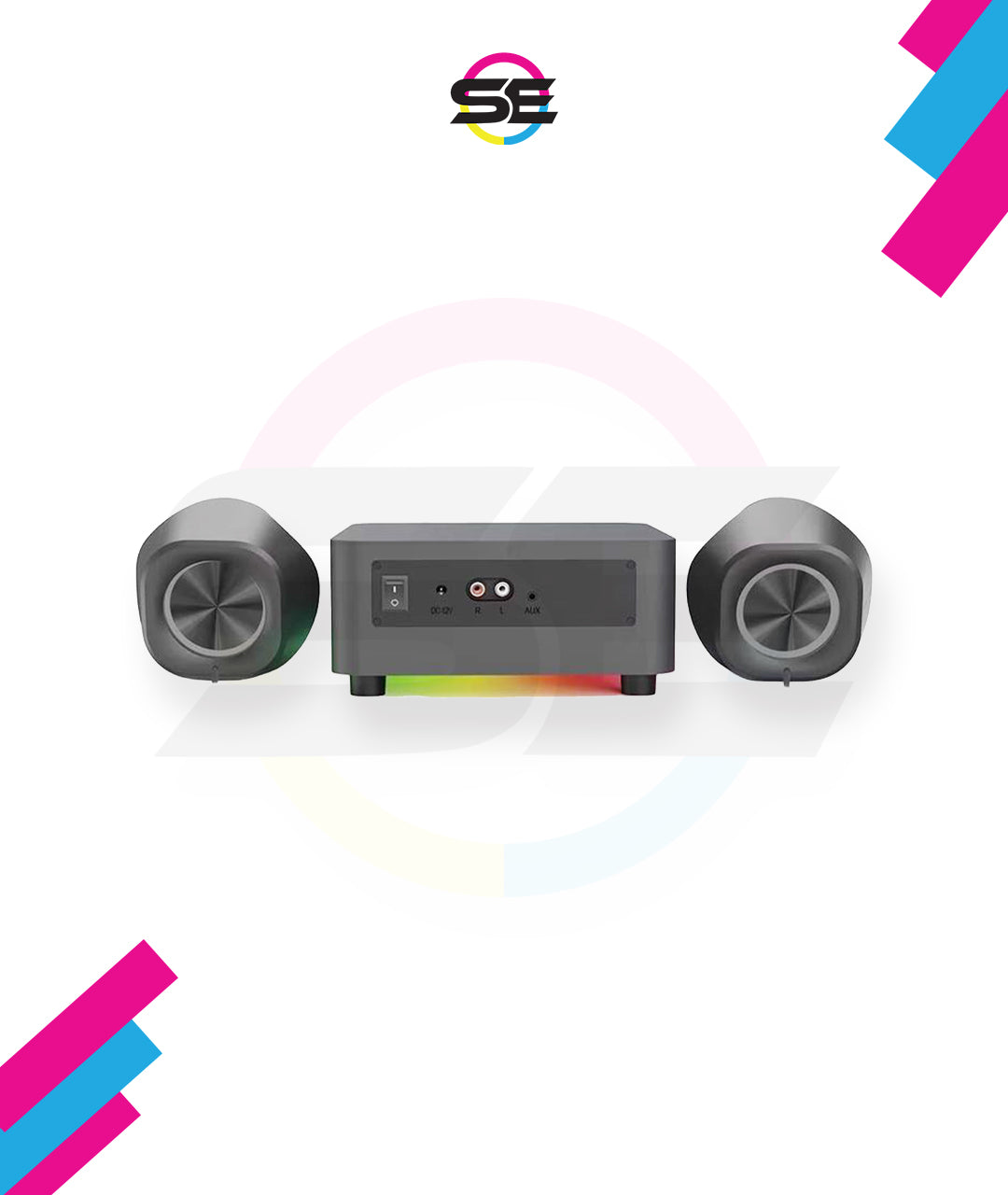 Redragon GS590 PRO 2.1 Channel RGB Gaming Speaker – 22W EQ Mode, Dual 2" Drivers + 4" Wooden Subwoofer, Bluetooth, AUX, Wireless Remote, Dynamic RGB – Black