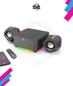Redragon GS590 PRO 2.1 Channel RGB Gaming Speaker – 22W EQ Mode, Dual 2" Drivers + 4" Wooden Subwoofer, Bluetooth, AUX, Wireless Remote, Dynamic RGB – Black
