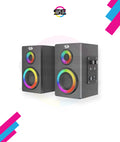 Redragon GS811 Orchestra 2.0 Bluetooth RGB Computer Speaker – Dual RGB Ring Drivers, Wooden Enclosure, Volume & Bass Control, AUX + USB + BT – Black
