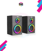 Redragon GS811 Orchestra 2.0 Bluetooth RGB Computer Speaker – Dual RGB Ring Drivers, Wooden Enclosure, Volume & Bass Control, AUX + USB + BT – Black