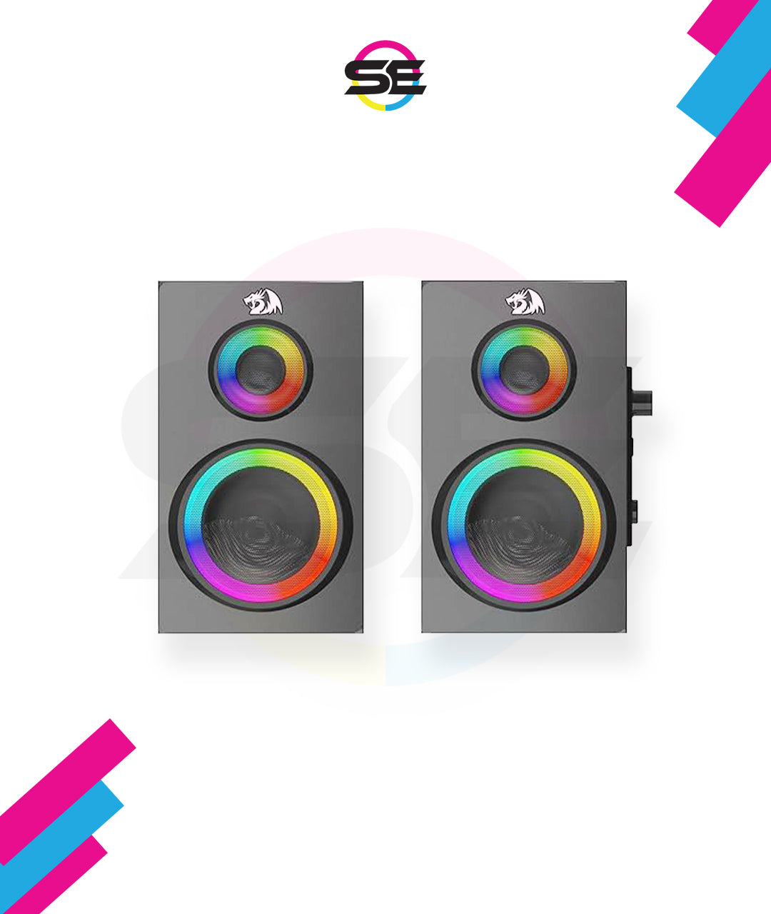 Redragon GS811 Orchestra 2.0 Bluetooth RGB Computer Speaker – Dual RGB Ring Drivers, Wooden Enclosure, Volume & Bass Control, AUX + USB + BT – Black