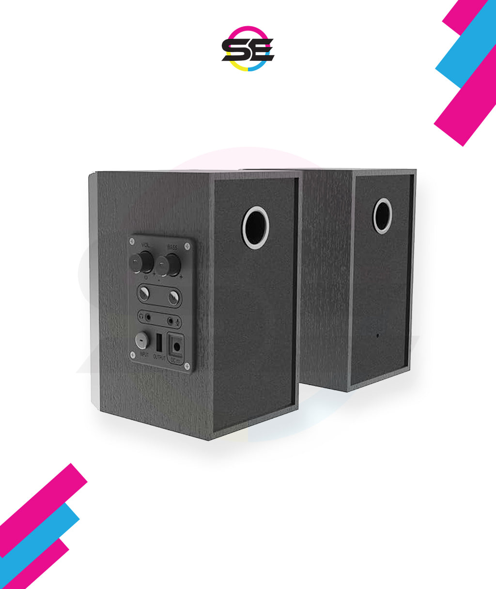 Redragon GS811 Orchestra 2.0 Bluetooth RGB Computer Speaker – Dual RGB Ring Drivers, Wooden Enclosure, Volume & Bass Control, AUX + USB + BT – Black