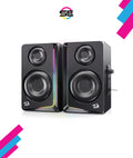 Redragon GS812 Wireless RGB Wooden Bookshelf Speakers – 2.0 Channel, 10W, 4x 3" Bass Drivers, BT5.0/AUX, Volume & Bass Knob, Headset & Mic Jacks, Dynamic RGB Bar – Black