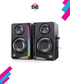 Redragon GS812 Wireless RGB Wooden Bookshelf Speakers – 2.0 Channel, 10W, 4x 3" Bass Drivers, BT5.0/AUX, Volume & Bass Knob, Headset & Mic Jacks, Dynamic RGB Bar – Black