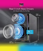 Redragon GS812 Wireless RGB Wooden Bookshelf Speakers – 2.0 Channel, 10W, 4x 3" Bass Drivers, BT5.0/AUX, Volume & Bass Knob, Headset & Mic Jacks, Dynamic RGB Bar – Black