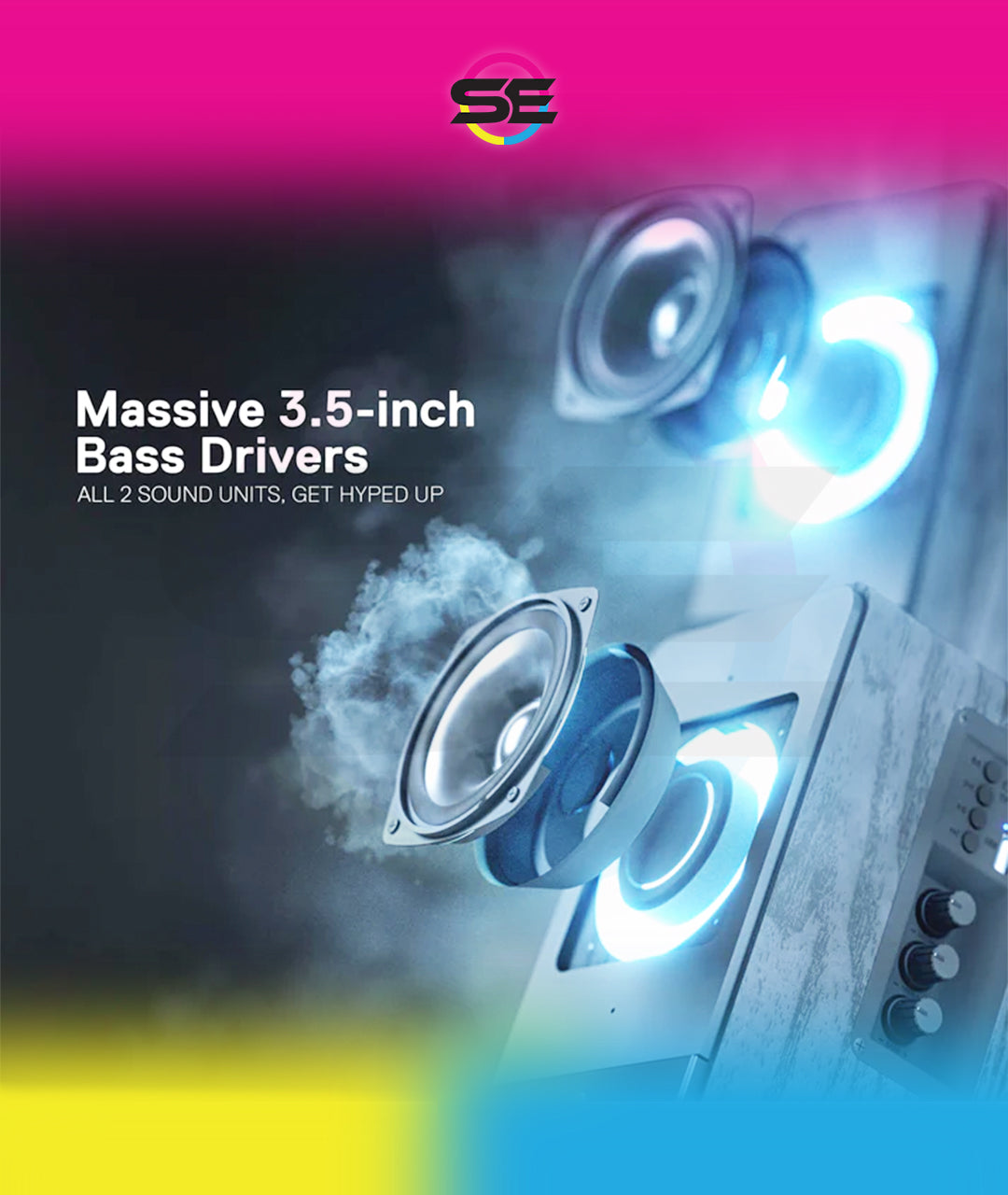 Redragon GS813 Wireless Desktop Bookshelf Speakers – 2.0 Channel, 20W DC, 3.5" Bass Drivers, BT5.0/AUX/SD Card/USB, Volume & Treble/Bass Knob, Media Control – Black Wood