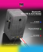 Redragon GS813 Wireless Desktop Bookshelf Speakers – 2.0 Channel, 20W DC, 3.5" Bass Drivers, BT5.0/AUX/SD Card/USB, Volume & Treble/Bass Knob, Media Control – Black Wood