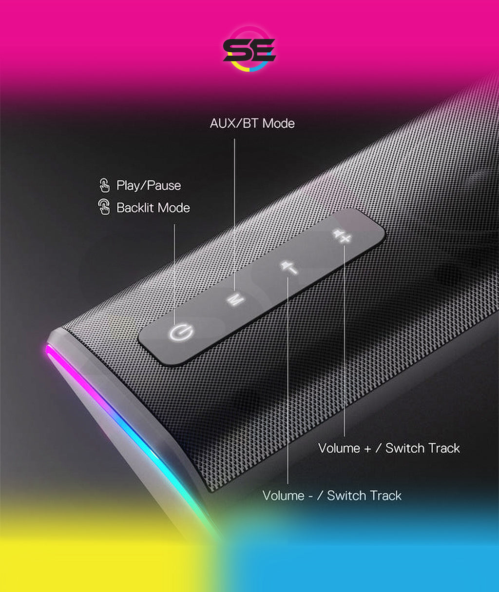 Redragon GS814 Stereo Desktop Speakers – 2.0 Channel, 20W DC, 4 Sound Units (2.5" + 3.1" Drivers), BT5.0/AUX, Touch Control, 4 RGB Base Modes – Black