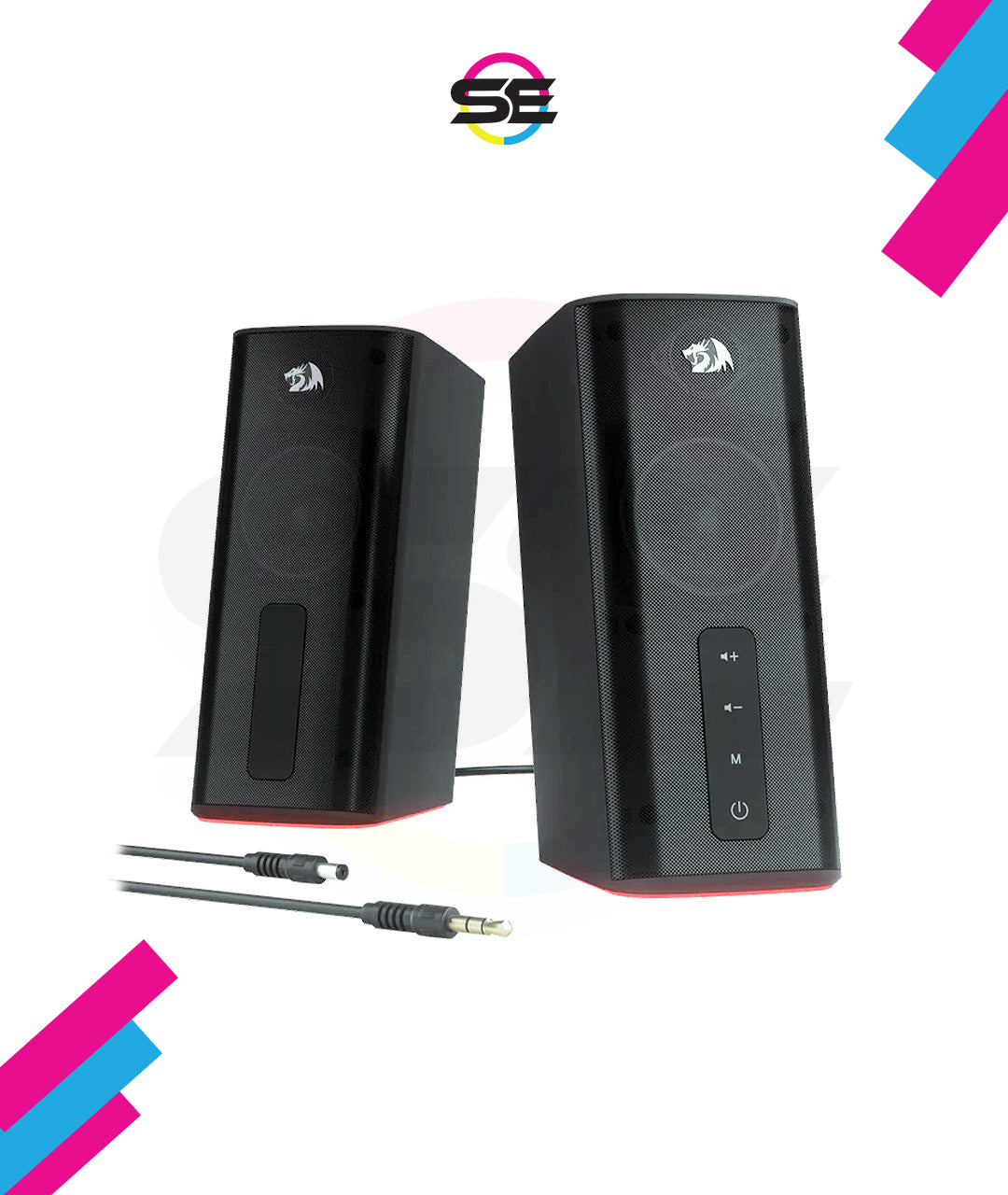Redragon GS814 Stereo Desktop Speakers – 2.0 Channel, 20W DC, 4 Sound Units (2.5" + 3.1" Drivers), BT5.0/AUX, Touch Control, 4 RGB Base Modes – Black