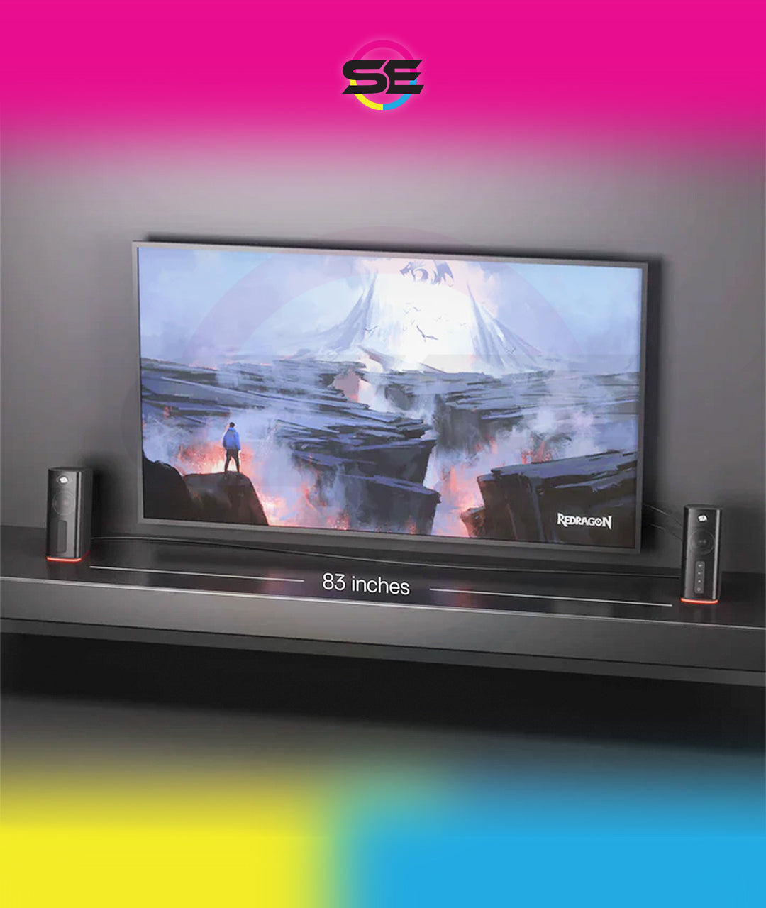 Redragon GS814 Stereo Desktop Speakers – 2.0 Channel, 20W DC, 4 Sound Units (2.5" + 3.1" Drivers), BT5.0/AUX, Touch Control, 4 RGB Base Modes – Black