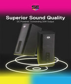 Redragon GS814 Stereo Desktop Speakers – 2.0 Channel, 20W DC, 4 Sound Units (2.5" + 3.1" Drivers), BT5.0/AUX, Touch Control, 4 RGB Base Modes – Black