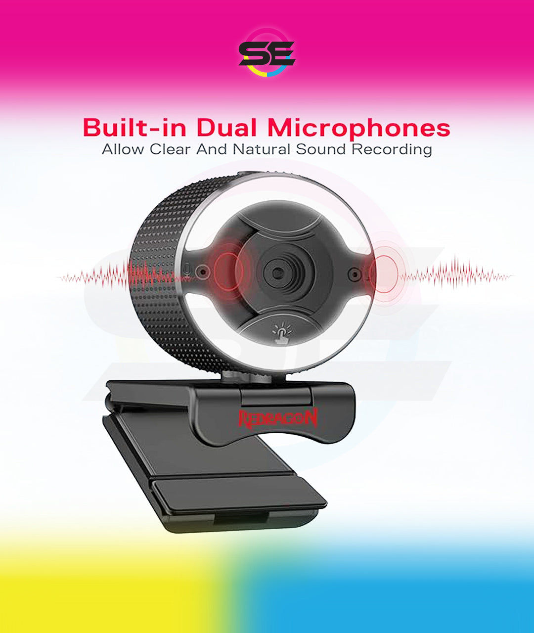 Redragon GW910 Oneshot FHD 1080P Webcam with Autofocus, Built-in Dual Microphone, Ring Light & 5-Level Digital Zoom