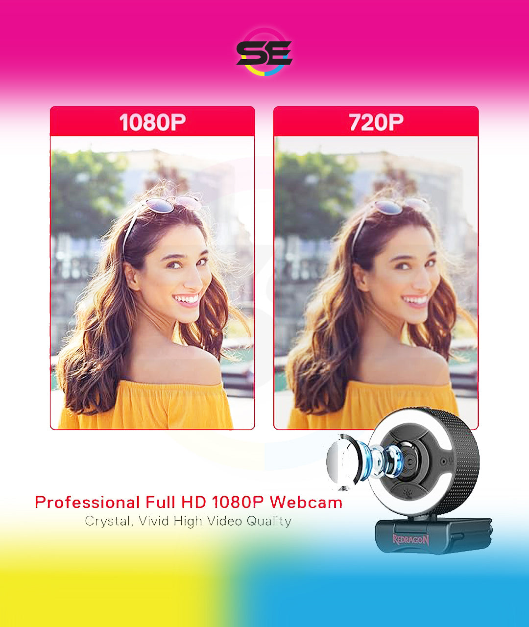 Redragon GW910 Oneshot FHD 1080P Webcam with Autofocus, Built-in Dual Microphone, Ring Light & 5-Level Digital Zoom