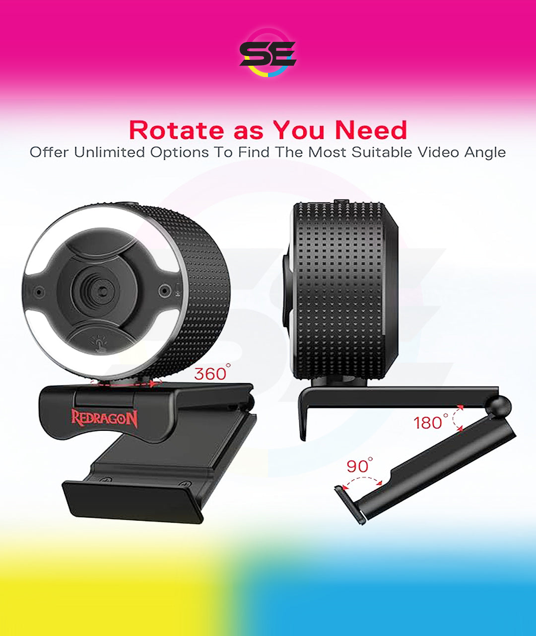 Redragon GW910 Oneshot FHD 1080P Webcam with Autofocus, Built-in Dual Microphone, Ring Light & 5-Level Digital Zoom
