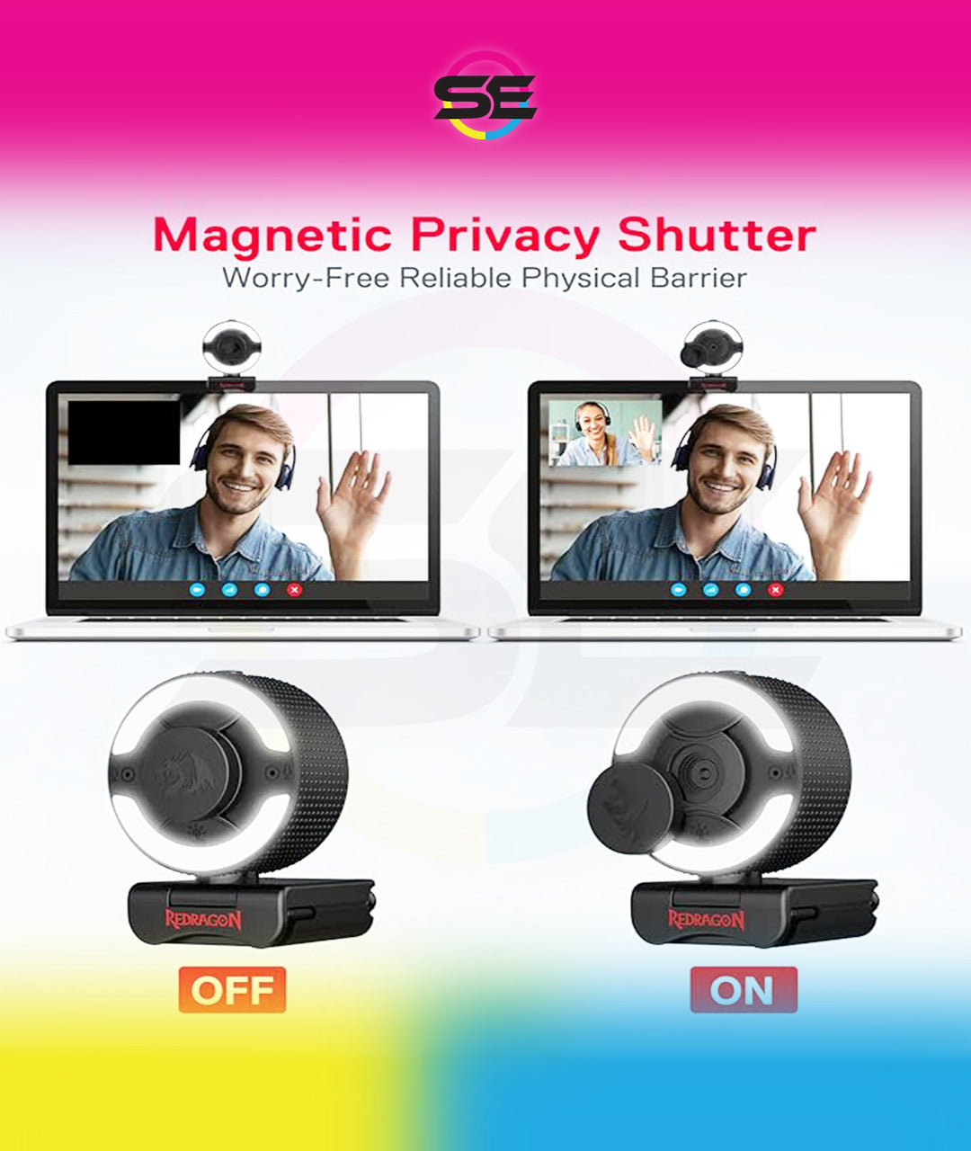 Redragon GW910 Oneshot FHD 1080P Webcam with Autofocus, Built-in Dual Microphone, Ring Light & 5-Level Digital Zoom