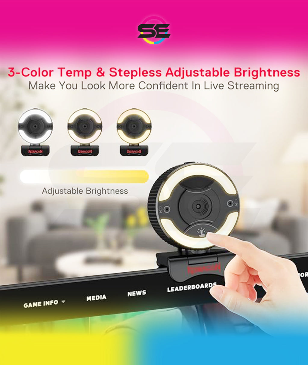 Redragon GW910 Oneshot FHD 1080P Webcam with Autofocus, Built-in Dual Microphone, Ring Light & 5-Level Digital Zoom