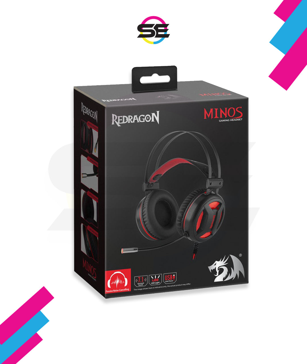 Redragon H210 MINOS Virtual 7.1 Surround USB Gaming Headset – 50mm Drivers, 32Ω, Omnidirectional Mic, Passive Noise-Cancelling, LED Light – Black/Red