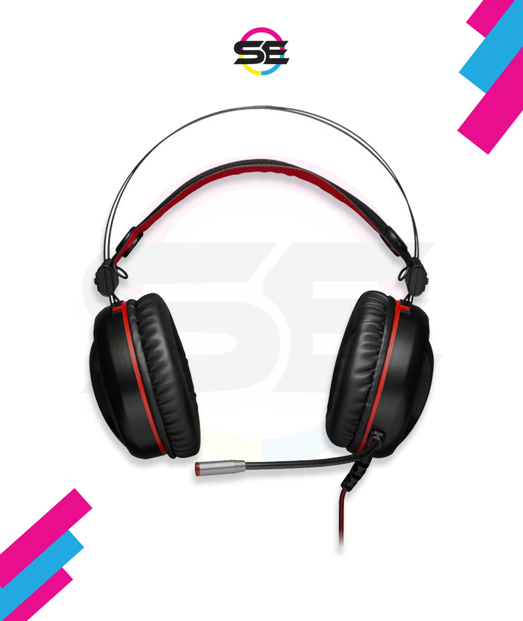 Redragon H210 MINOS Virtual 7.1 Surround USB Gaming Headset – 50mm Drivers, 32Ω, Omnidirectional Mic, Passive Noise-Cancelling, LED Light – Black/Red