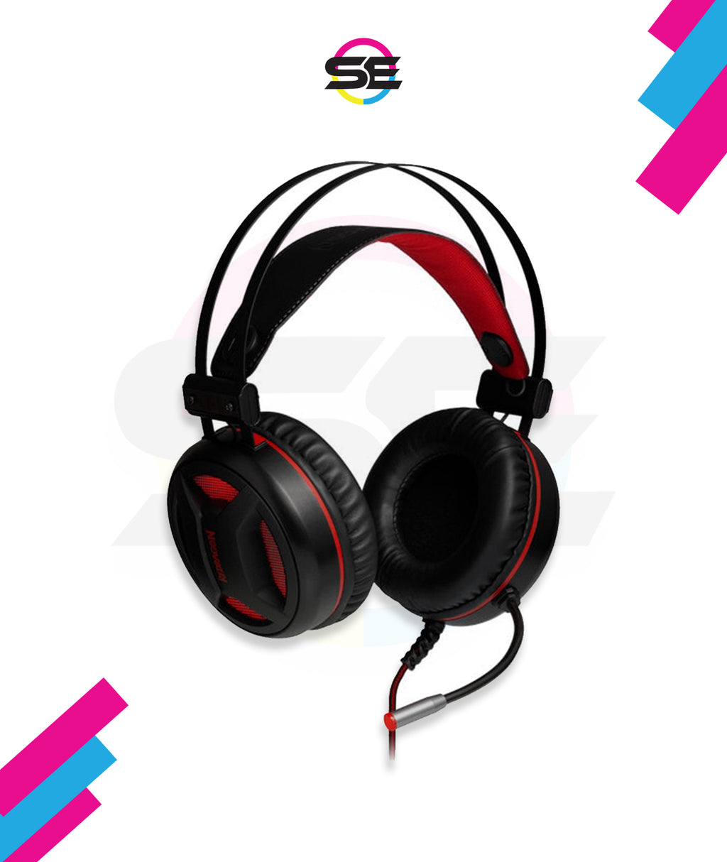 Redragon H210 MINOS Virtual 7.1 Surround USB Gaming Headset – 50mm Drivers, 32Ω, Omnidirectional Mic, Passive Noise-Cancelling, LED Light – Black/Red