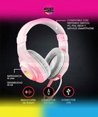 Redragon H260 HYLAS RGB Wired Gaming Headset – 50mm Drivers, Stereo Surround, 360° Omnidirectional Mic, Passive Noise Isolation, Rainbow RGB, 3.5mm + USB – Pink