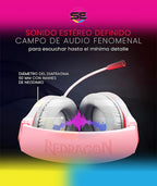 Redragon H260 HYLAS RGB Wired Gaming Headset – 50mm Drivers, Stereo Surround, 360° Omnidirectional Mic, Passive Noise Isolation, Rainbow RGB, 3.5mm + USB – Pink