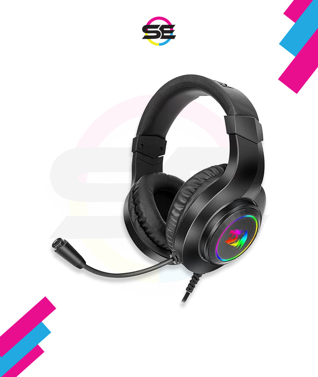 Redragon H260 HYLAS RGB Wired Gaming Headset – Rainbow RGB Ring, Leather Ear Cups, Flexible Gooseneck Mic, On-Cup Volume Slider, 3.5mm + USB – Black / White
