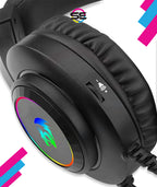 Redragon H260 HYLAS RGB Wired Gaming Headset – Rainbow RGB Ring, Leather Ear Cups, Flexible Gooseneck Mic, On-Cup Volume Slider, 3.5mm + USB – Black / White