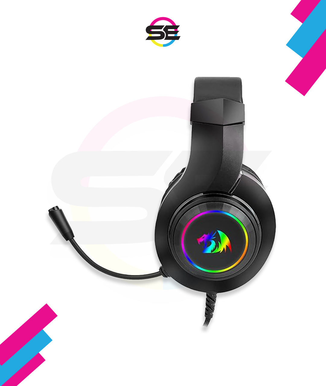 Redragon H260 HYLAS RGB Wired Gaming Headset – Rainbow RGB Ring, Leather Ear Cups, Flexible Gooseneck Mic, On-Cup Volume Slider, 3.5mm + USB – Black / White