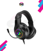 Redragon H260 HYLAS RGB Wired Gaming Headset – Rainbow RGB Ring, Leather Ear Cups, Flexible Gooseneck Mic, On-Cup Volume Slider, 3.5mm + USB – Black / White