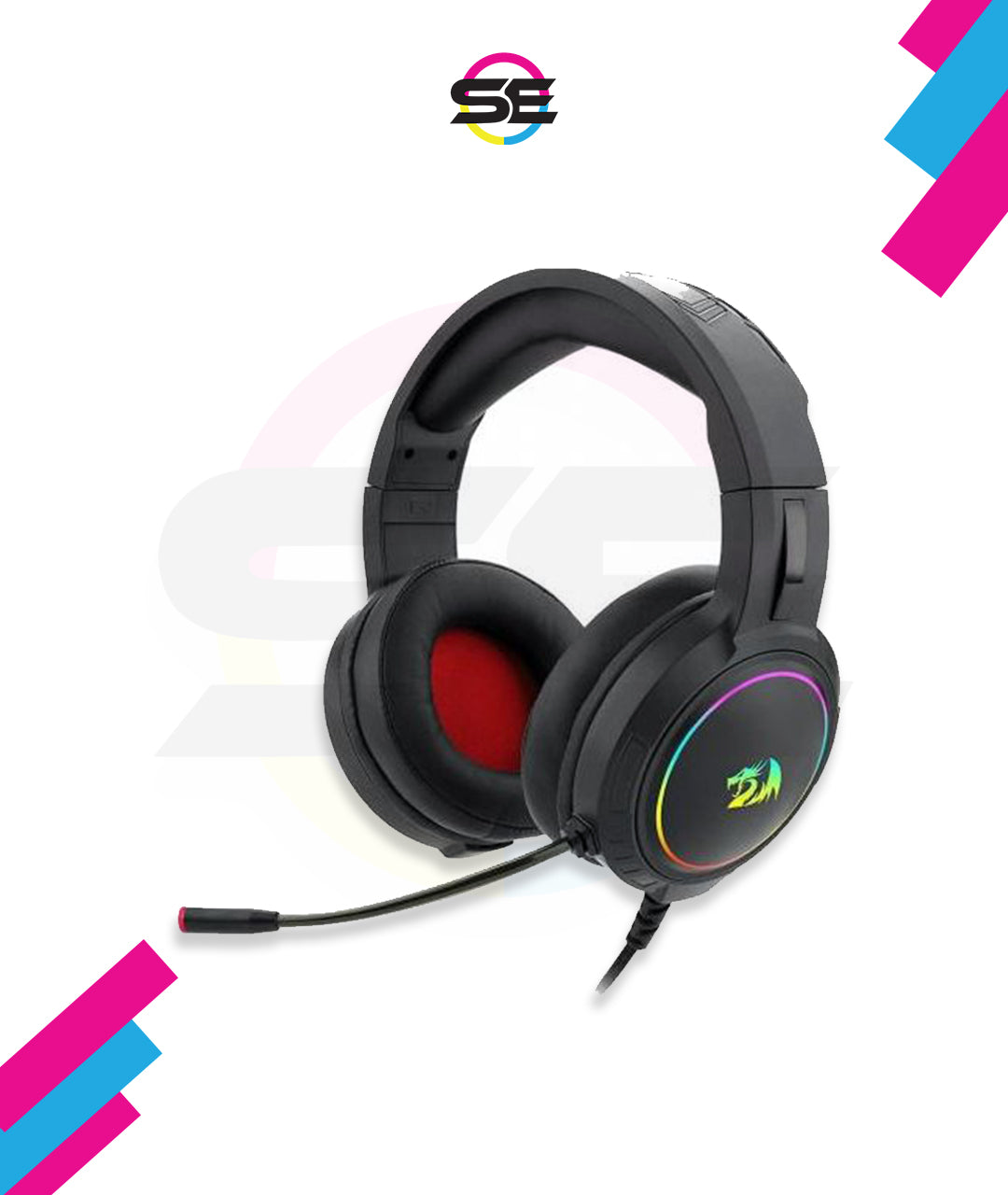 Redragon H270 MENTO RGB Wired Gaming Headset – Surround Sound, Rainbow RGB Dragon Logo, Detachable Boom Mic, Memory Foam Ear Pads, 3.5mm – Black / Pink / White
