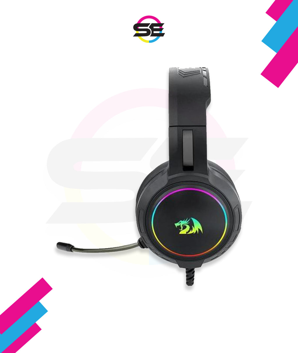 Redragon H270 MENTO RGB Wired Gaming Headset – Surround Sound, Rainbow RGB Dragon Logo, Detachable Boom Mic, Memory Foam Ear Pads, 3.5mm – Black / Pink / White