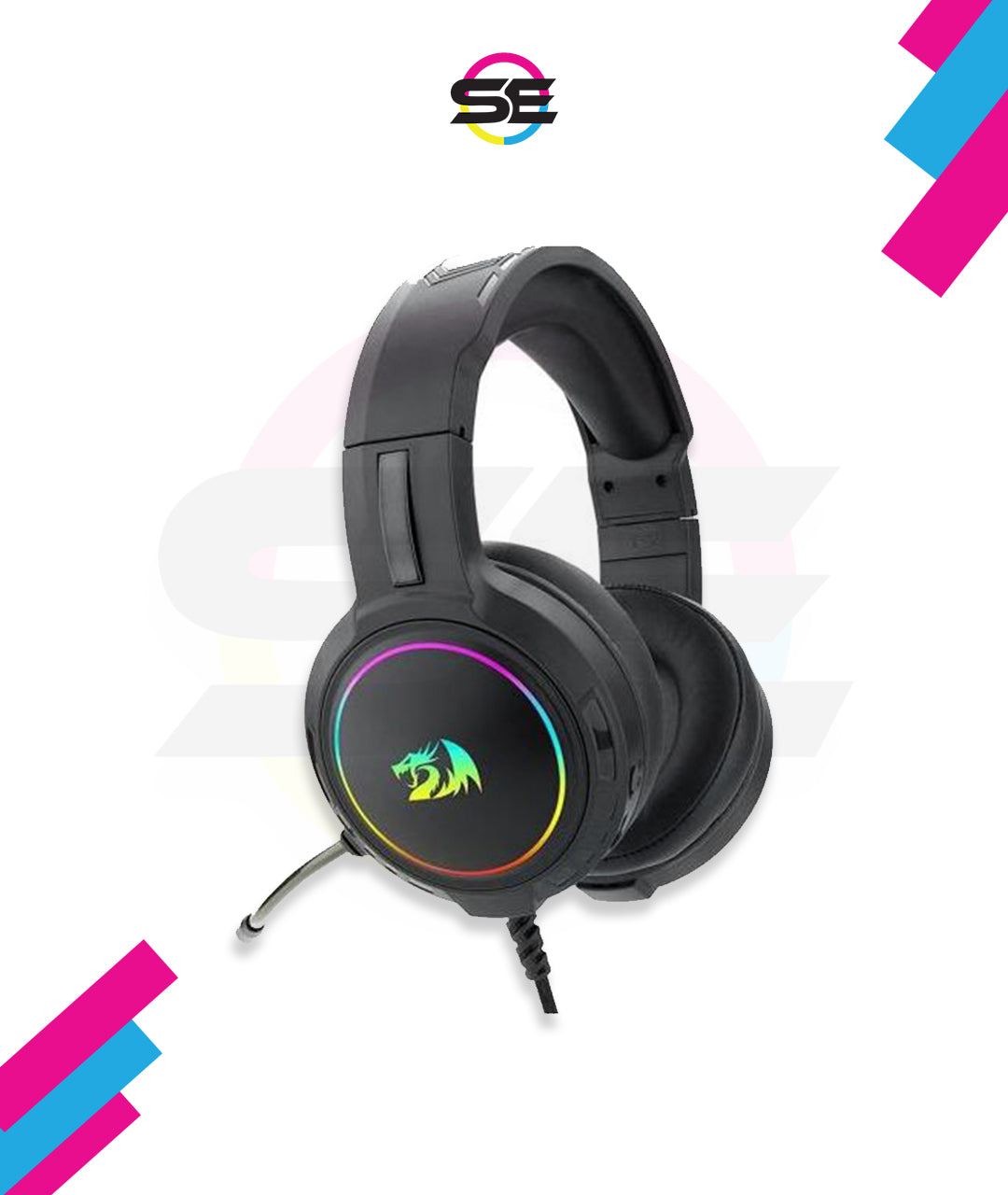 Redragon H270 MENTO RGB Wired Gaming Headset – Surround Sound, Rainbow RGB Dragon Logo, Detachable Boom Mic, Memory Foam Ear Pads, 3.5mm – Black / Pink / White