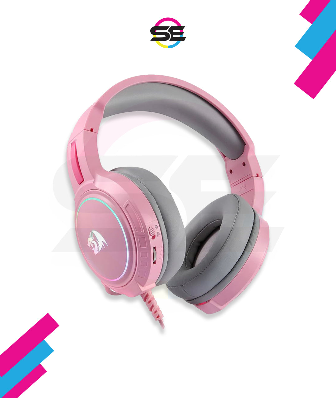 Redragon H270 MENTO RGB Wired Gaming Headset – Surround Sound, Rainbow RGB Dragon Logo, Detachable Boom Mic, Memory Foam Ear Pads, 3.5mm – Black / Pink / White