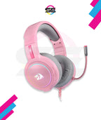 Redragon H270 MENTO RGB Wired Gaming Headset – Surround Sound, Rainbow RGB Dragon Logo, Detachable Boom Mic, Memory Foam Ear Pads, 3.5mm – Black / Pink / White