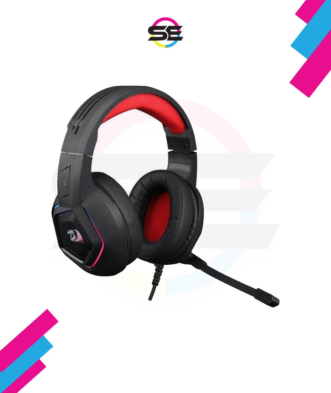 Redragon H280 MEDEA RGB Wired Gaming Headset – Stereo Sound, Hexagonal Mesh Cup, Rainbow RGB Dragon Logo, Detachable Boom Mic, Red Leather Ear Pads – Black/Red