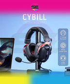 Redragon H312 CYBILL Virtual 7.1 Surround RGB USB Wired Gaming Headset – 50mm Drivers, Detachable Boom Mic, In-Line Control, Adjustable Ear Cup, Mesh Leather Headband – Black/Red