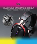 Redragon H312 CYBILL Virtual 7.1 Surround RGB USB Wired Gaming Headset – 50mm Drivers, Detachable Boom Mic, In-Line Control, Adjustable Ear Cup, Mesh Leather Headband – Black/Red